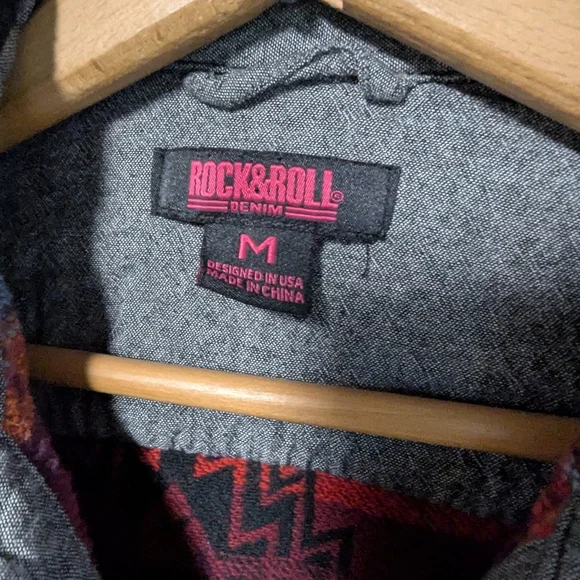 Rock and Roll Denim Medium Southwestern Print Shirt Jacket Western Snap Cowboy - Picture 4 of 12